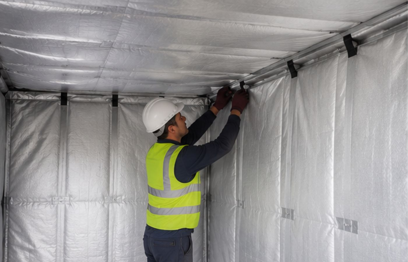 Thermal liner installation inside a shipping container