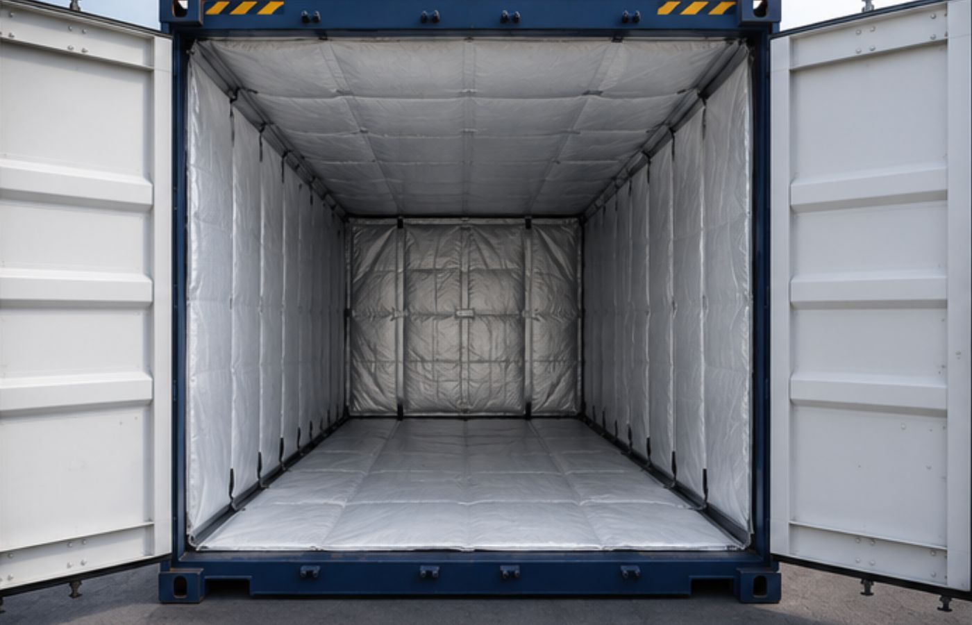 Shipping container fitted with a thermal liner